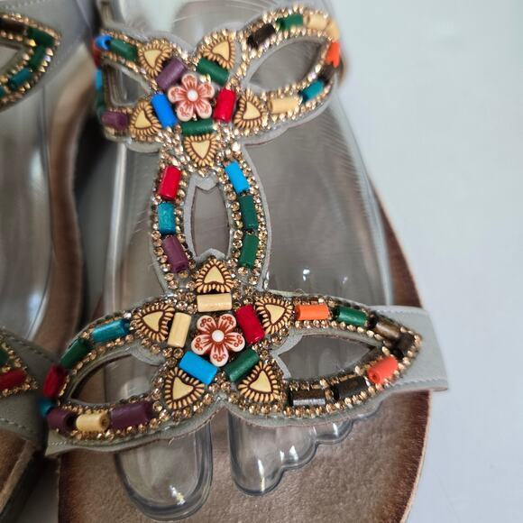 Patrizia By Spring Step Volcanic T-Strap Sandals Women's 8 Gray Beaded Comfort - Picture 4 of 10